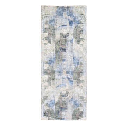 Modern and Contemporary Wool & Silk Hand Knotted Rug Blue No Border 4.0X10.2 -O059482