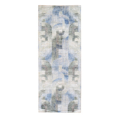 Modern and Contemporary Wool & Silk Hand Knotted Rug Blue No Border 4.0X10.2 -O059482