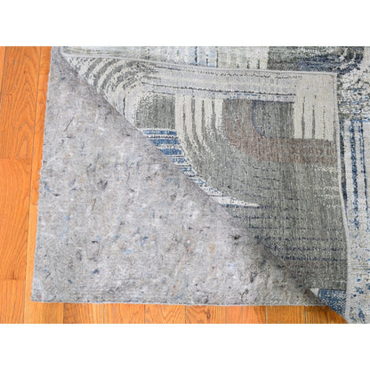 Modern and Contemporary Wool & Silk Hand Knotted Rug Blue No Border 4.0X10.2 -O059482