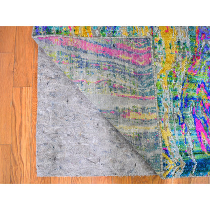 Modern and Contemporary Wool & Silk Hand Knotted Rug Yellow No Border 3.0X10.0 -O059483