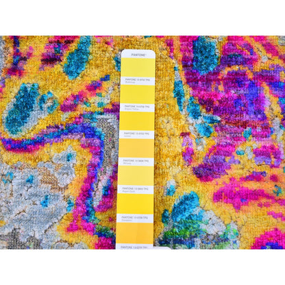 Modern and Contemporary Wool & Silk Hand Knotted Rug Yellow No Border 3.0X10.0 -O059483