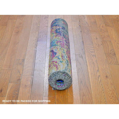 Modern and Contemporary Wool & Silk Hand Knotted Rug Yellow No Border 3.0X10.0 -O059483