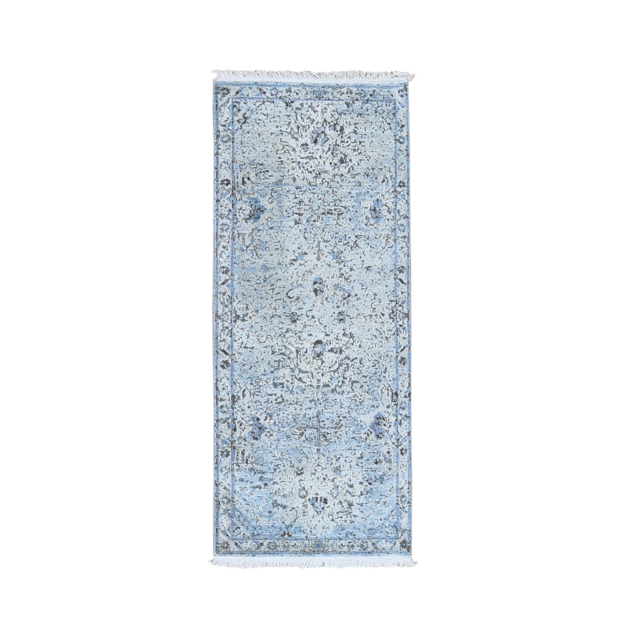 Transitional Wool & Silk Hand Knotted Rug Blue No Border 2.5X5.10 -O059484