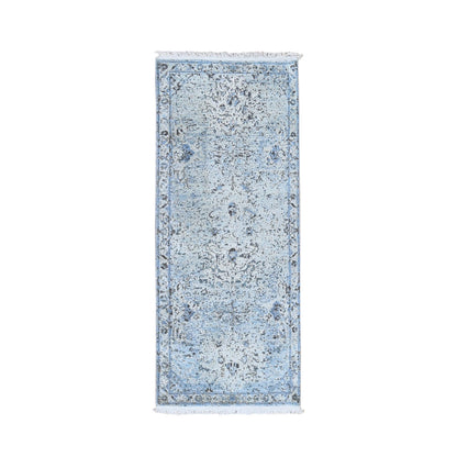 Transitional Wool & Silk Hand Knotted Rug Blue No Border 2.5X5.10 -O059484