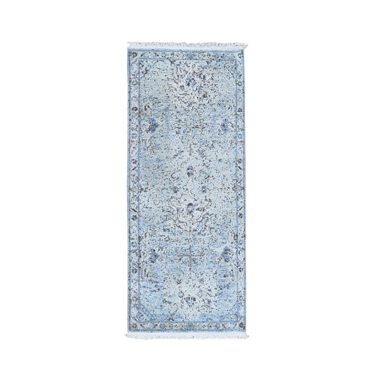 Transitional Wool & Silk Hand Knotted Rug Blue No Border 2.5X5.10 -O059484