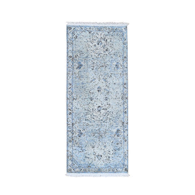 Transitional Wool & Silk Hand Knotted Rug Blue No Border 2.5X5.10 -O059484