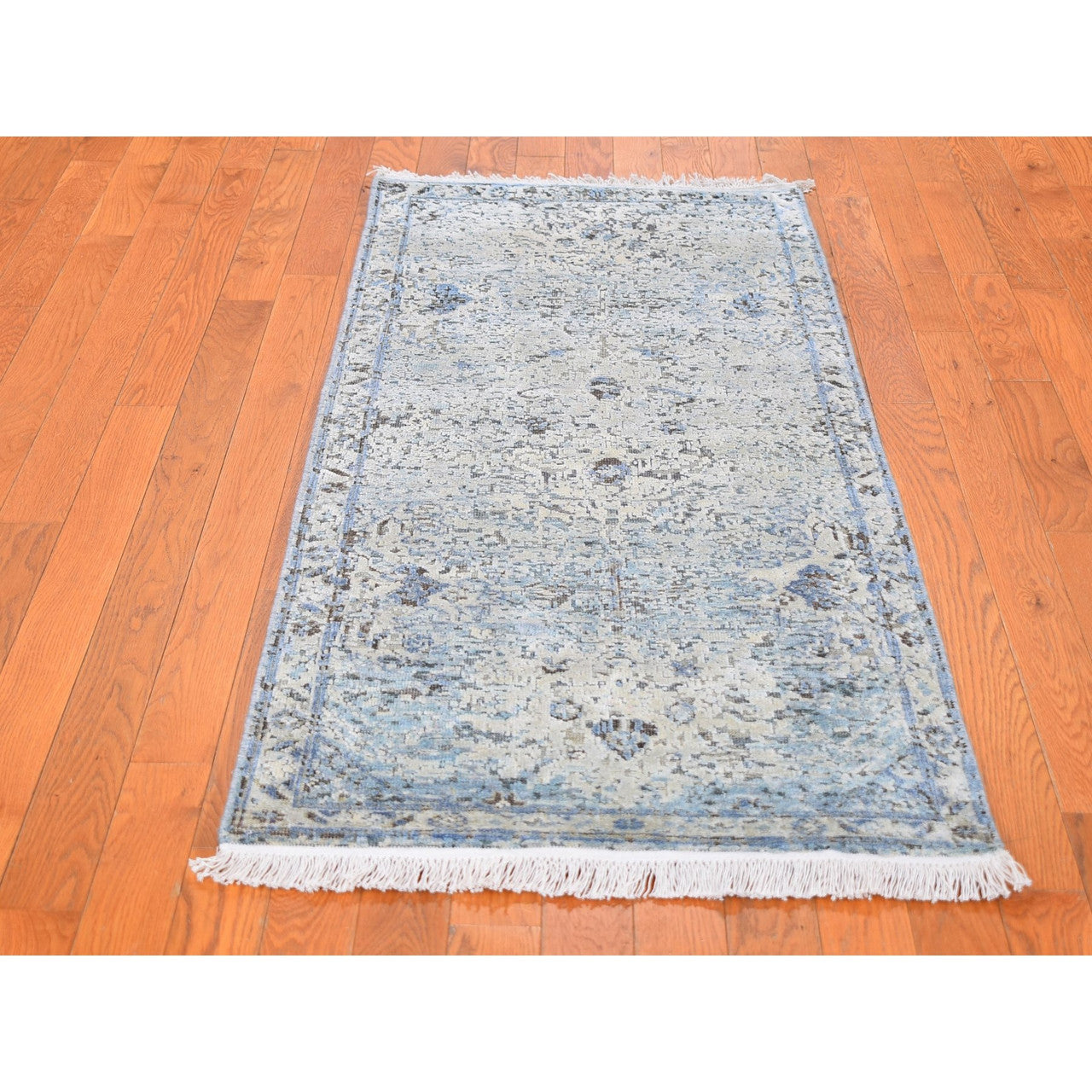 Transitional Wool & Silk Hand Knotted Rug Blue No Border 2.5X5.10 -O059484