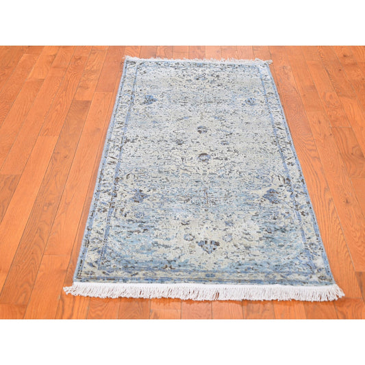 Transitional Wool & Silk Hand Knotted Rug Blue No Border 2.5X5.10 -O059484
