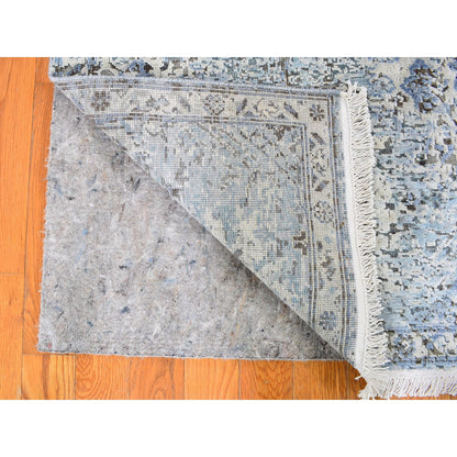Transitional Wool & Silk Hand Knotted Rug Blue No Border 2.5X5.10 -O059484