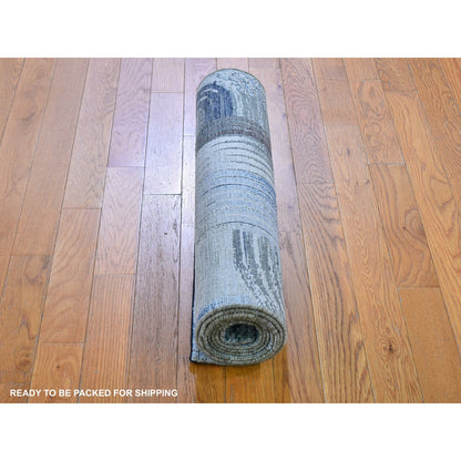 Modern and Contemporary Wool & Silk Hand Knotted Rug Blue No Border 2.7X8.3 -O059485