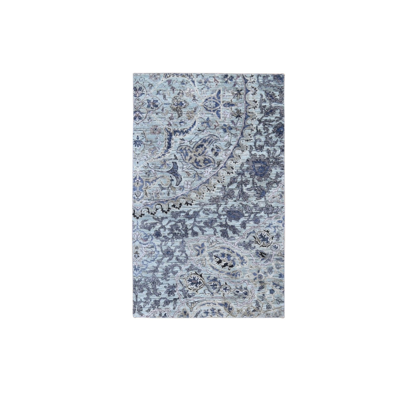 Transitional Wool & Silk Hand Knotted Rug Grey No Border 3.0X5.3 -O059486