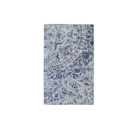 Transitional Wool & Silk Hand Knotted Rug Grey No Border 3.0X5.3 -O059486