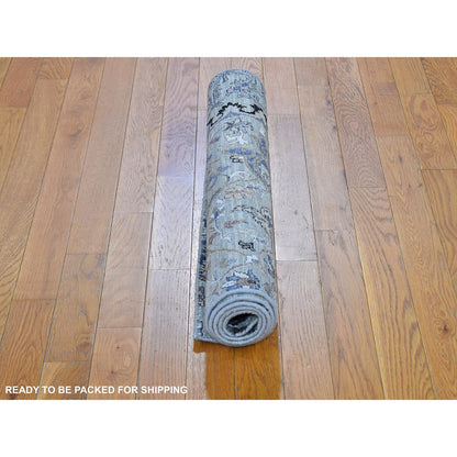 Transitional Wool & Silk Hand Knotted Rug Grey No Border 3.0X5.3 -O059486