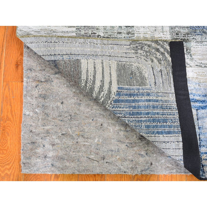 Modern and Contemporary Wool & Silk Hand Knotted Rug Blue No Border 2.7X10.4 -O059488