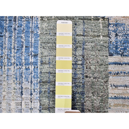 Modern and Contemporary Wool & Silk Hand Knotted Rug Blue No Border 2.7X10.4 -O059488