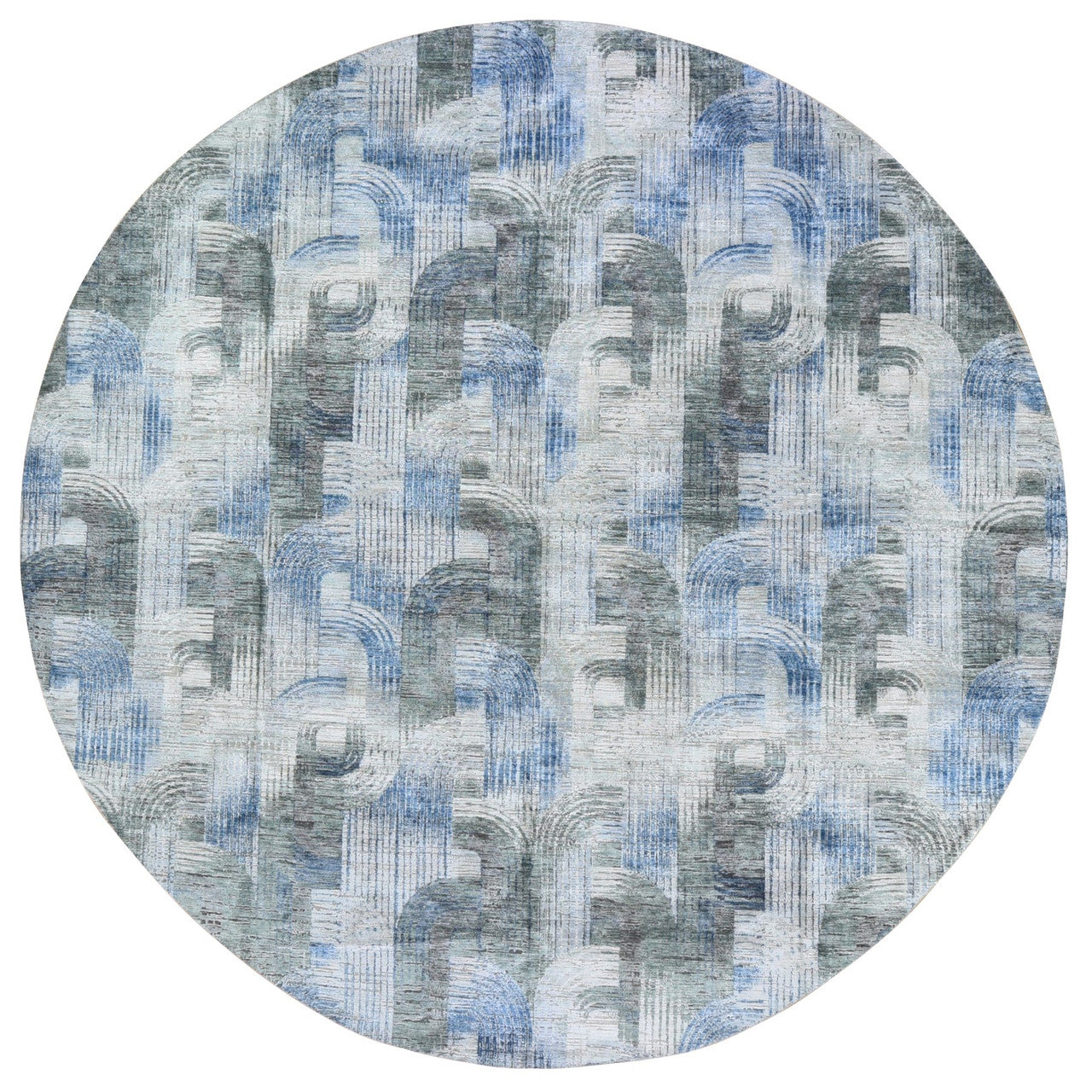 Modern and Contemporary Wool & Silk Hand Knotted Rug Blue No Border 12.0X12.0 -O059491
