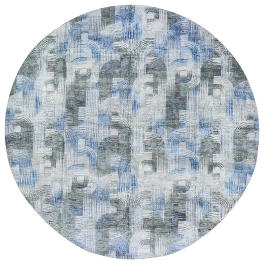 Modern and Contemporary Wool & Silk Hand Knotted Rug Blue No Border 12.0X12.0 -O059491