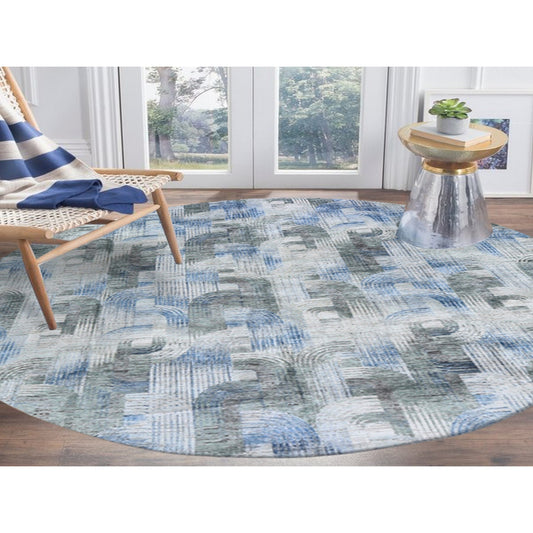 Modern and Contemporary Wool & Silk Hand Knotted Rug Blue No Border 12.0X12.0 -O059491