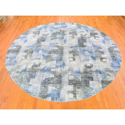 Modern and Contemporary Wool & Silk Hand Knotted Rug Blue No Border 12.0X12.0 -O059491