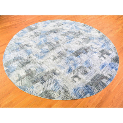 Modern and Contemporary Wool & Silk Hand Knotted Rug Blue No Border 12.0X12.0 -O059491