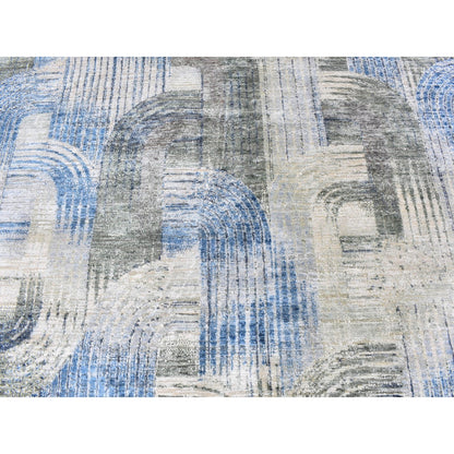 Modern and Contemporary Wool & Silk Hand Knotted Rug Blue No Border 12.0X12.0 -O059491