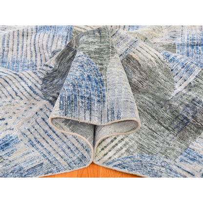 Modern and Contemporary Wool & Silk Hand Knotted Rug Blue No Border 12.0X12.0 -O059491