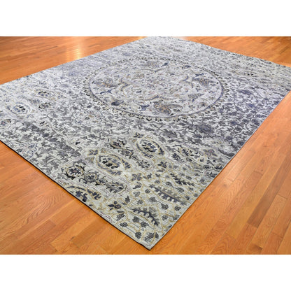 Transitional Wool Hand Knotted Rug Grey No Border 10.0X14.2 -O059493