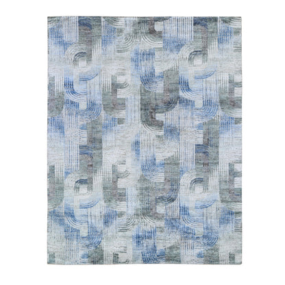 Modern and Contemporary Wool & Silk Hand Knotted Rug Blue No Border 8.0X10.2 -O059495