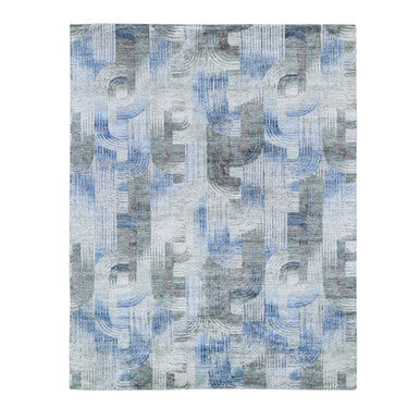 Modern and Contemporary Wool & Silk Hand Knotted Rug Blue No Border 8.0X10.2 -O059495