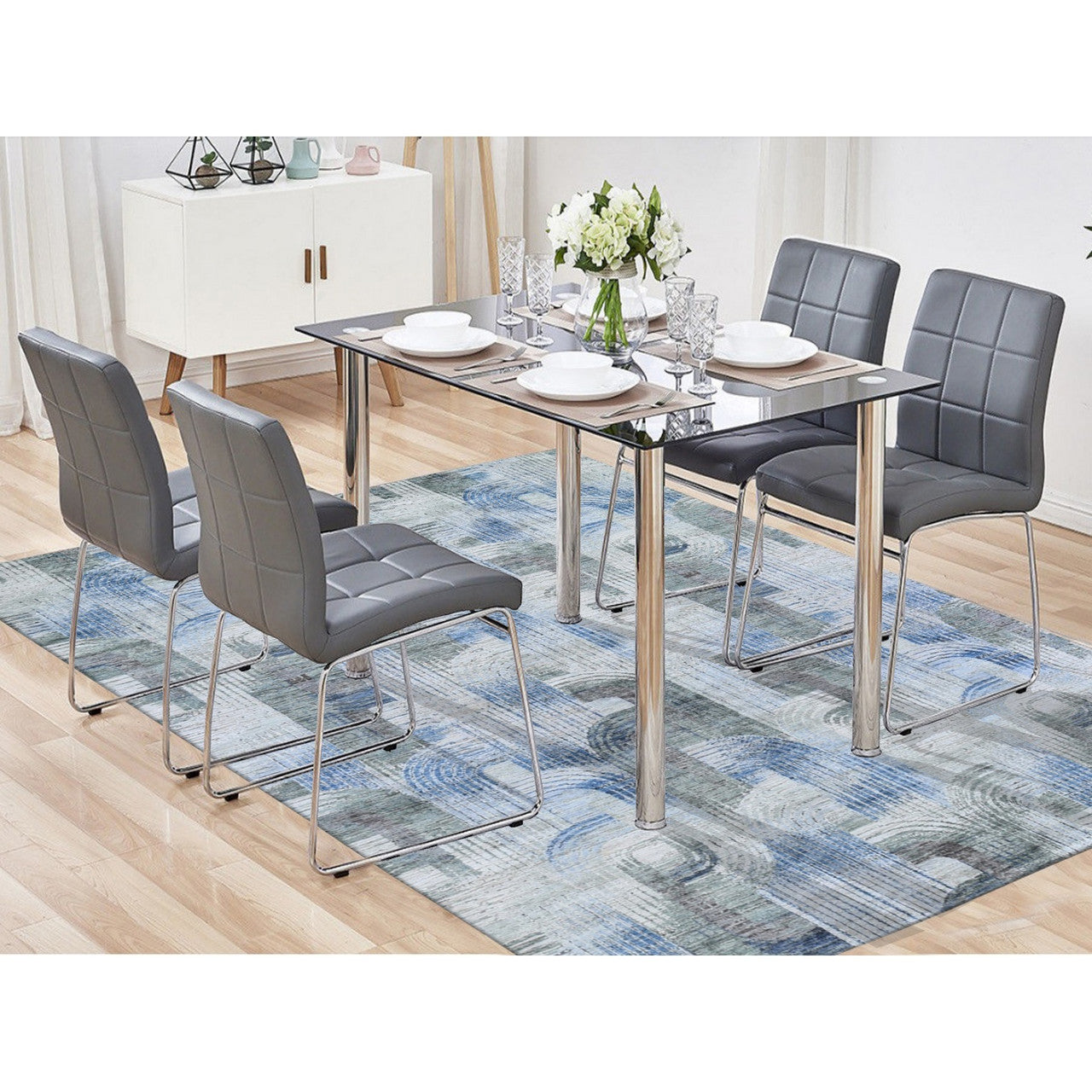 Modern and Contemporary Wool & Silk Hand Knotted Rug Blue No Border 8.0X10.2 -O059495