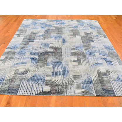 Modern and Contemporary Wool & Silk Hand Knotted Rug Blue No Border 8.0X10.2 -O059495