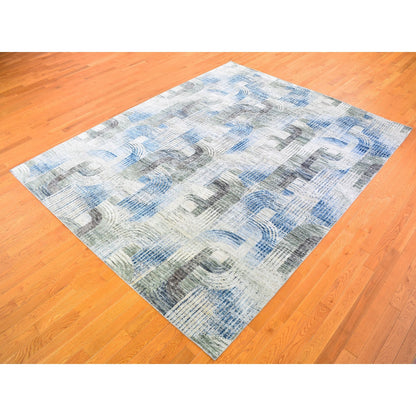 Modern and Contemporary Wool & Silk Hand Knotted Rug Blue No Border 8.0X10.2 -O059495