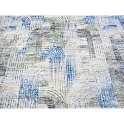 Modern and Contemporary Wool & Silk Hand Knotted Rug Blue No Border 8.0X10.2 -O059495