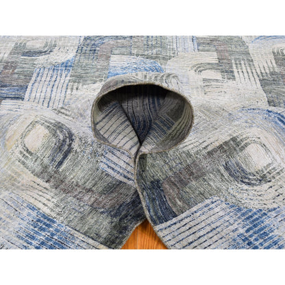 Modern and Contemporary Wool & Silk Hand Knotted Rug Blue No Border 8.0X10.2 -O059495