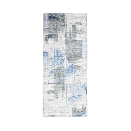 Modern and Contemporary Wool & Silk Hand Knotted Rug Blue No Border 2.8X6.1 -O059499