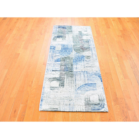 Modern and Contemporary Wool & Silk Hand Knotted Rug Blue No Border 2.8X6.1 -O059499