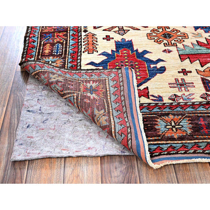 Kazak Wool Hand Knotted Rug Ivory 5.2x6.8 -O0594