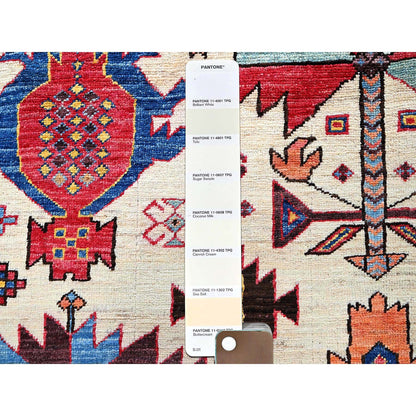Kazak Wool Hand Knotted Rug Ivory 5.2x6.8 -O0594