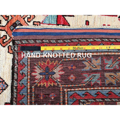 Kazak Wool Hand Knotted Rug Ivory 5.2x6.8 -O0594