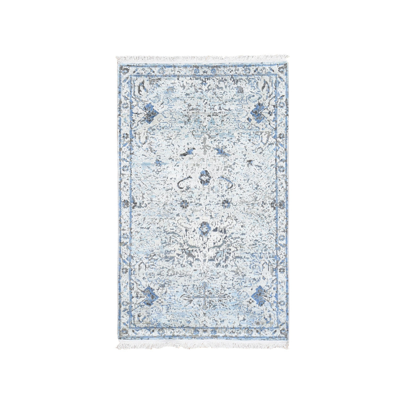 Transitional Wool & Silk Hand Knotted Rug Blue No Border 3.0X5.0 -O059501