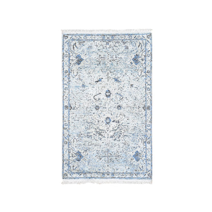 Transitional Wool & Silk Hand Knotted Rug Blue No Border 3.0X5.0 -O059501