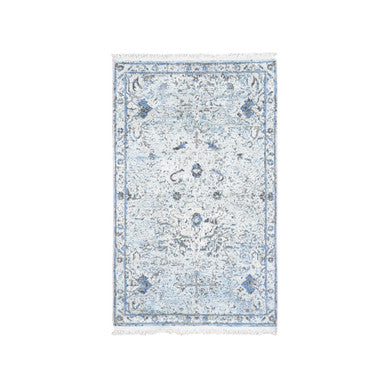 Transitional Wool & Silk Hand Knotted Rug Blue No Border 3.0X5.0 -O059501