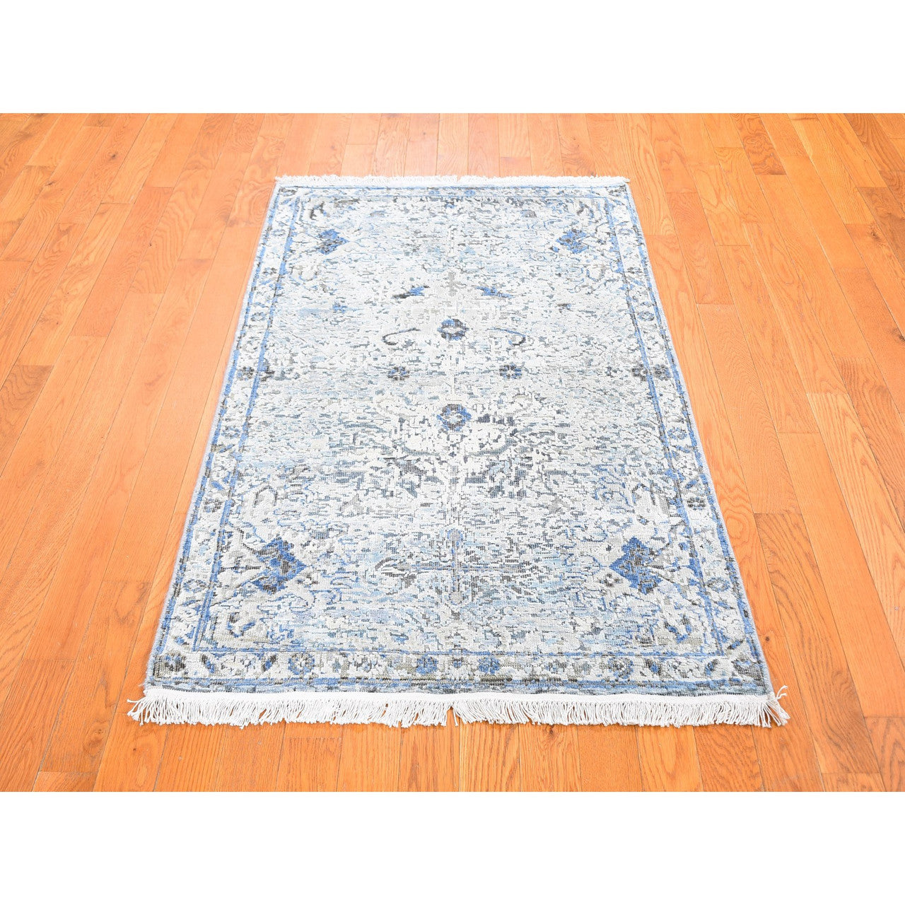 Transitional Wool & Silk Hand Knotted Rug Blue No Border 3.0X5.0 -O059501
