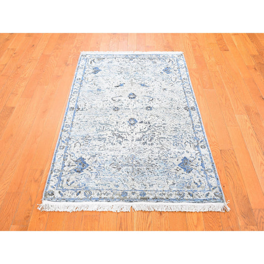Transitional Wool & Silk Hand Knotted Rug Blue No Border 3.0X5.0 -O059501