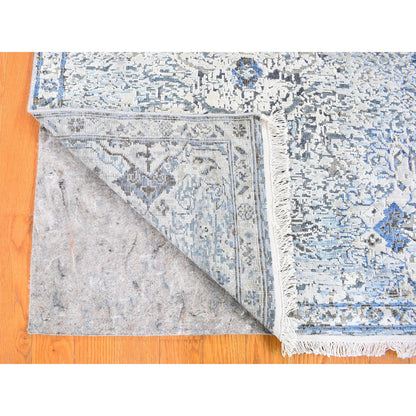 Transitional Wool & Silk Hand Knotted Rug Blue No Border 3.0X5.0 -O059501