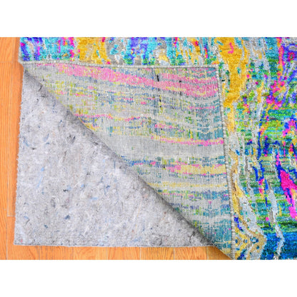 Modern and Contemporary Wool & Silk Hand Knotted Rug Yellow No Border 3.0X10.0 -O059502