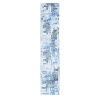 Modern and Contemporary Wool & Silk Hand Knotted Rug Blue No Border 2.6X12.3 -O059503