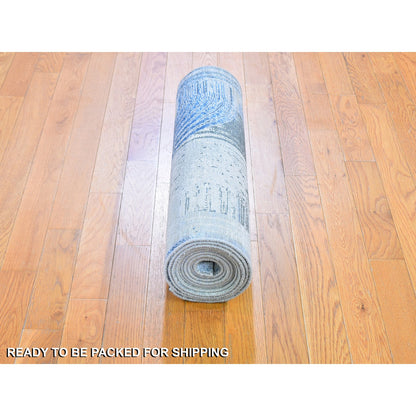 Modern and Contemporary Wool & Silk Hand Knotted Rug Blue No Border 2.6X12.3 -O059503