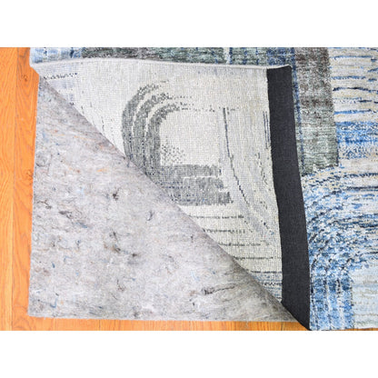 Modern and Contemporary Wool & Silk Hand Knotted Rug Blue No Border 2.7X12.0 -O059504