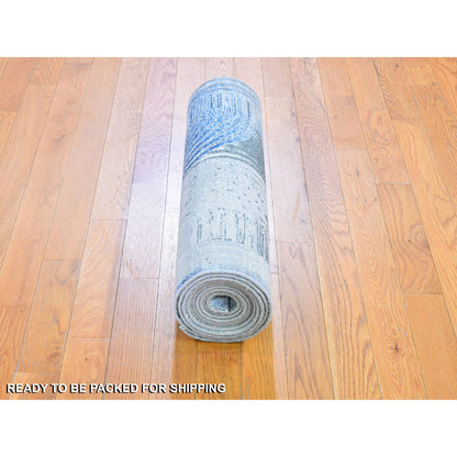 Modern and Contemporary Wool & Silk Hand Knotted Rug Blue No Border 2.7X12.0 -O059504